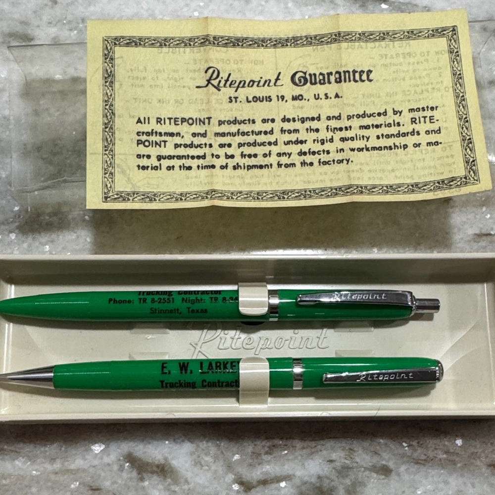 Vintage Ritepoint Mechanical Pencil Pen Advertising E.W. Larkey Stinnett TX
